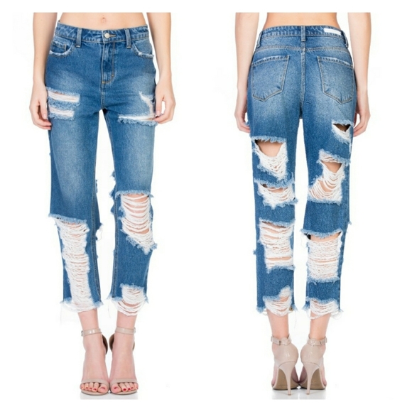 Cello Denim - NWT Cello High Rise Medium Wash All Over Destress